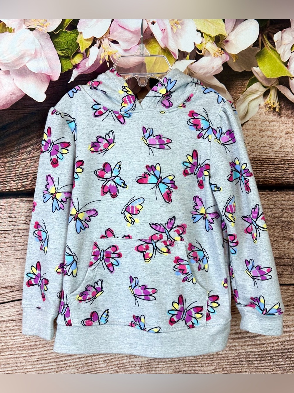 Garanimals Toddler Girls Cotton Gray Multicolored Butterflies Hooded Sweatshirt